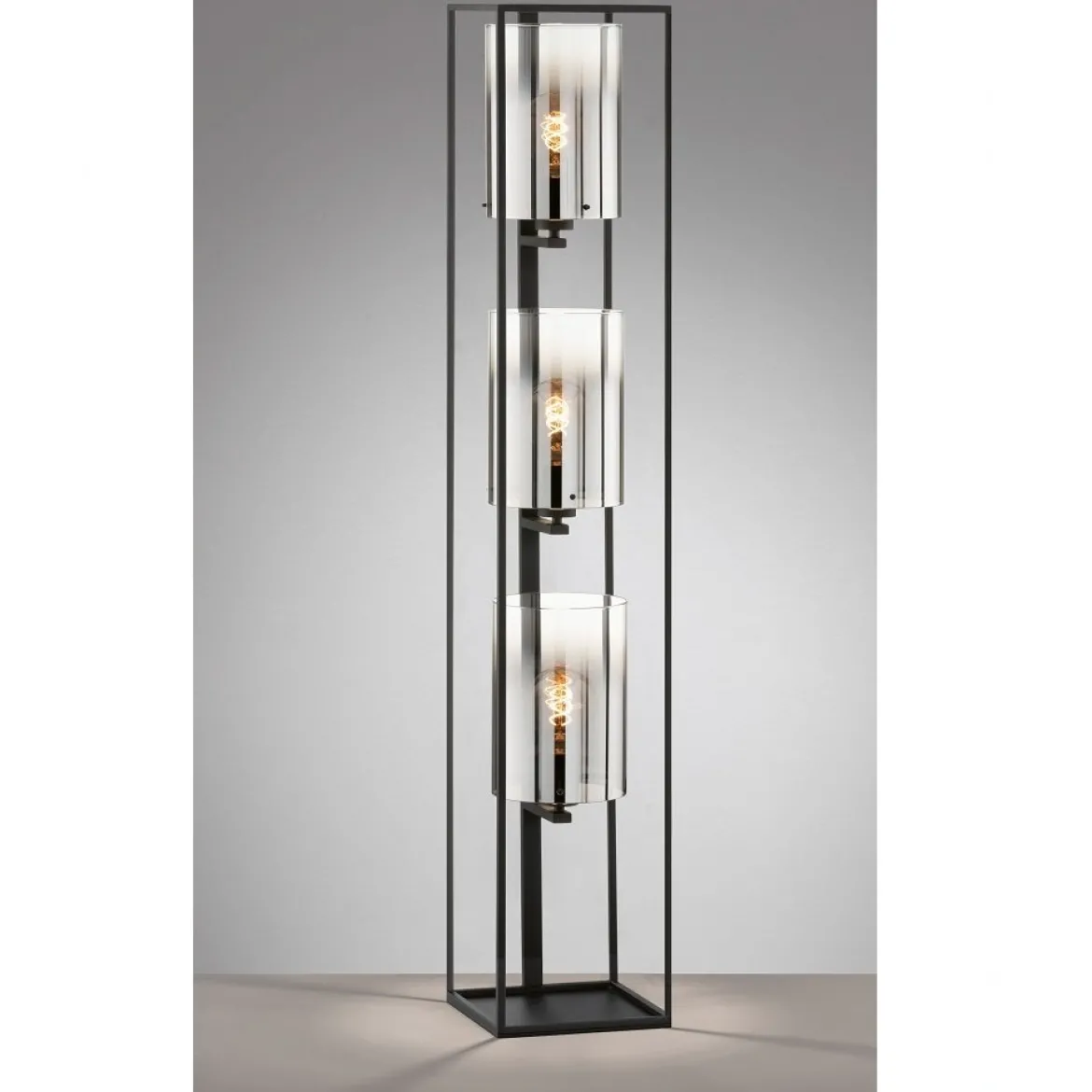 Fischer & Honsel 40419 Stehleuchte Samu 3-flammig schwarz Glas rauchfarben klar