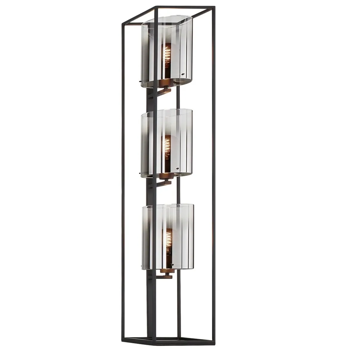 Fischer & Honsel 40419 Stehleuchte Samu 3-flammig schwarz Glas rauchfarben klar