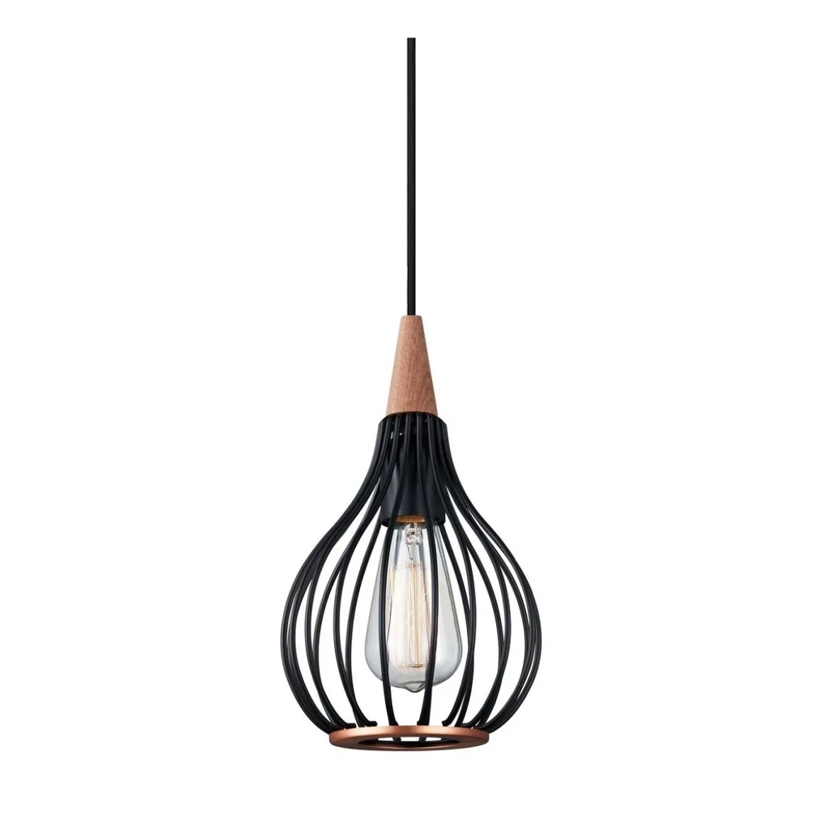 Halo Design No. 990891 LED Pendelleuchte DROPS, schwarz matt-Holz Ø 17