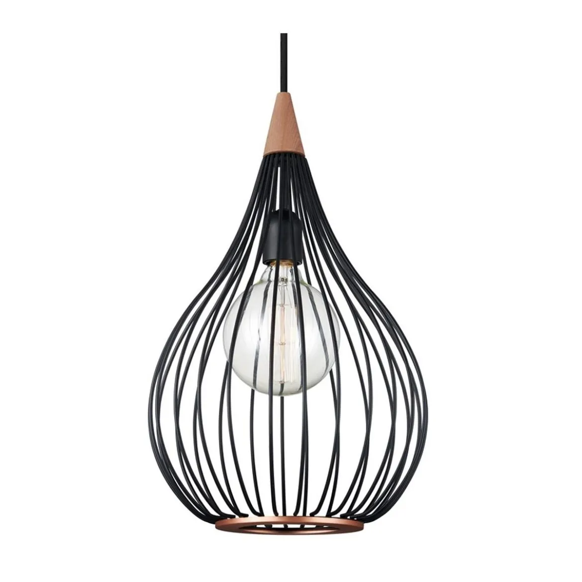 Halo Design No. 990914 LED Pendelleuchte DROPS, schwarz matt-Holz Ø 30