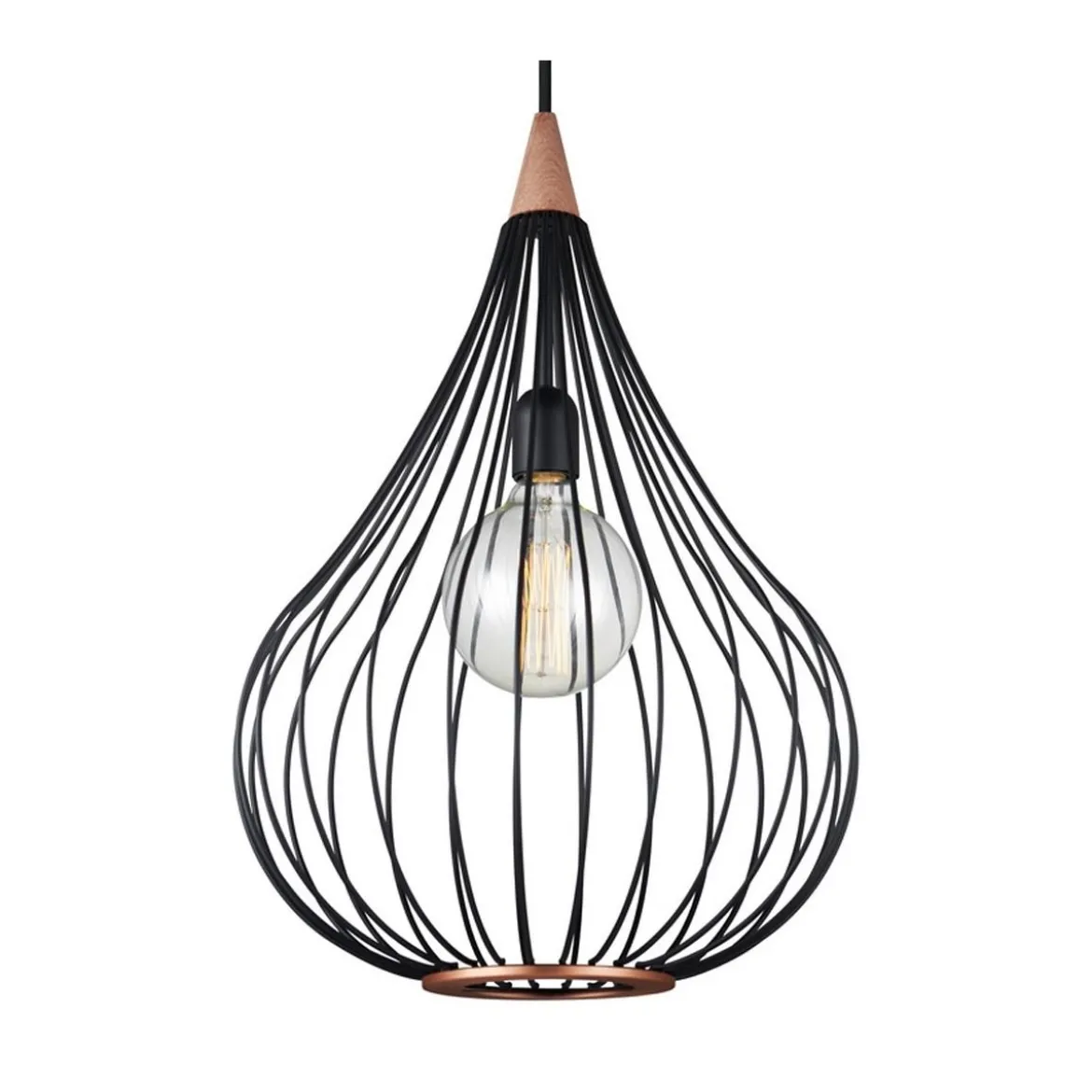 Halo Design No. 990921 LED Pendelleuchte DROPS, schwarz matt-Holz Ø 38