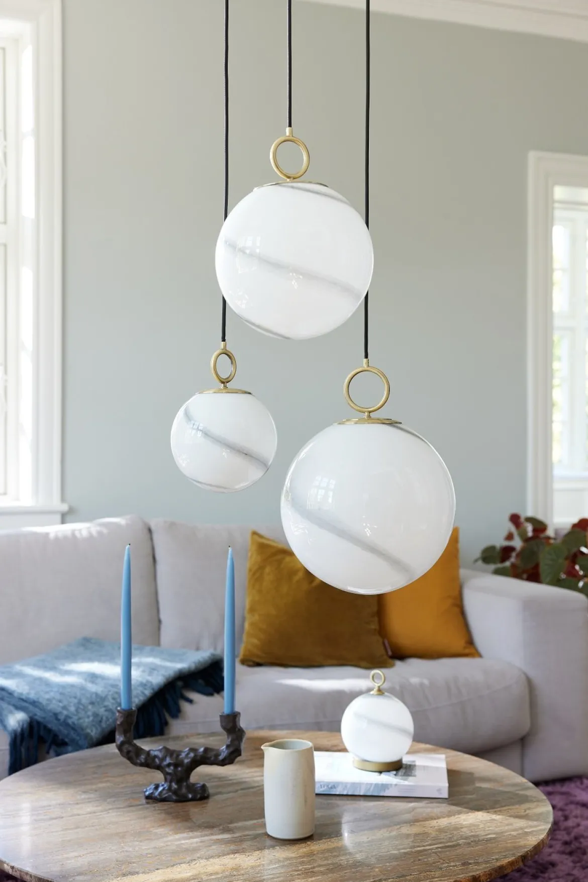 Halo Design 745593 Pendelleuchte Stockholm 24cm Glas marmor grau
