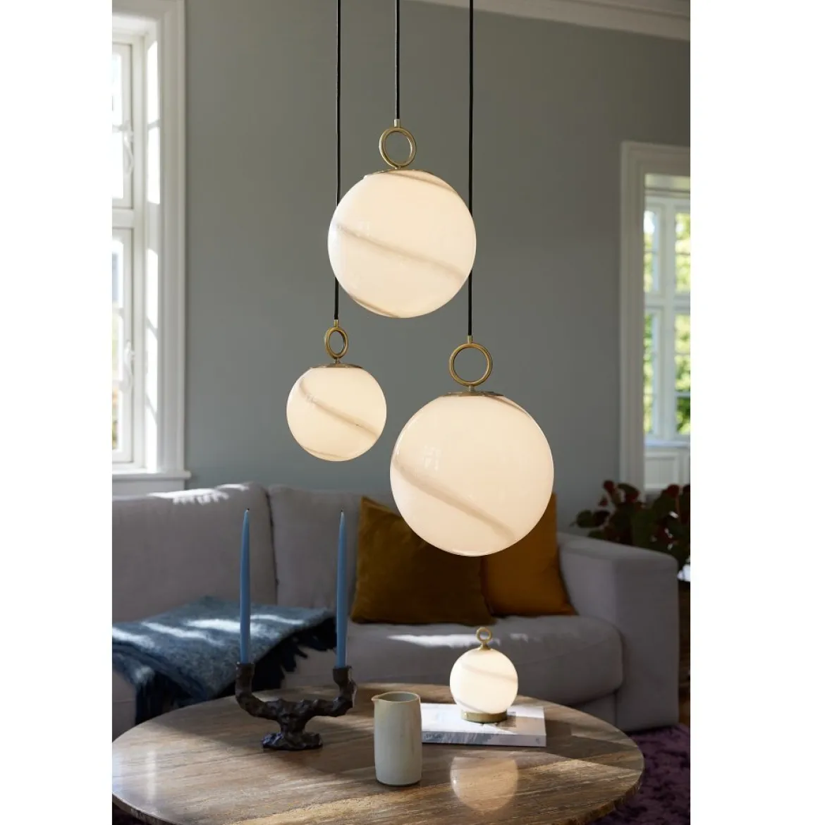 Halo Design 745593 Pendelleuchte Stockholm 24cm Glas marmor grau
