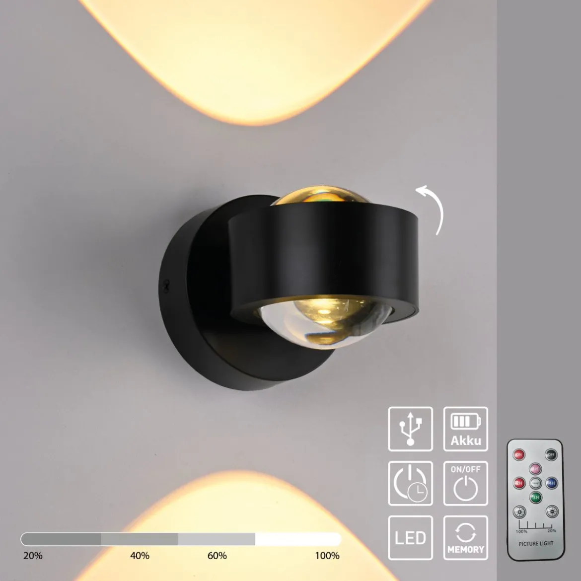 JUST LIGHT 19330-18 AKKU-CHIA AKKU-Wandleuchte schwarz 3000K