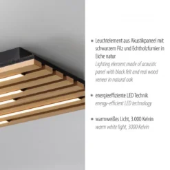 JUST LIGHT 15591-79 AKUSTIK Deckenleuchte Holzoptik 3000K