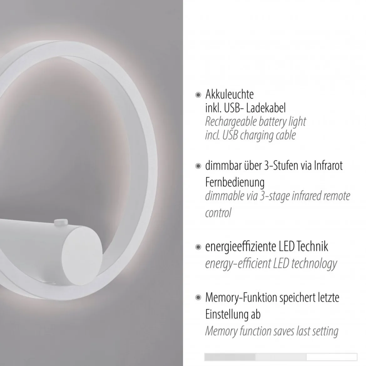 JUST LIGHT 18280-16 ARCHIE AKKU-Wandleuchte weiss 3000K