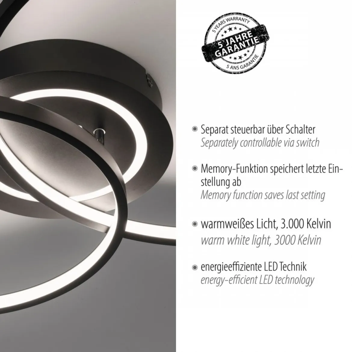 JUST LIGHT 14540-18 ASMINA LED Deckenleuchte 2-flammig schwarz 3000K
