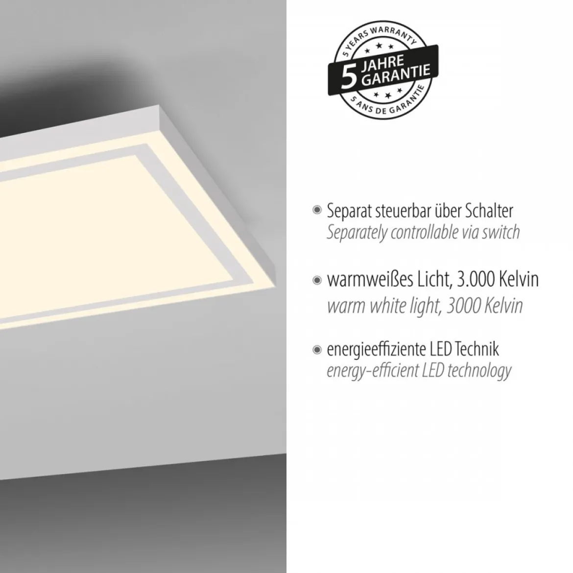 JUST LIGHT 14882-16 BEDGING LED Panel eckig weiß 80x35cm 3000K
