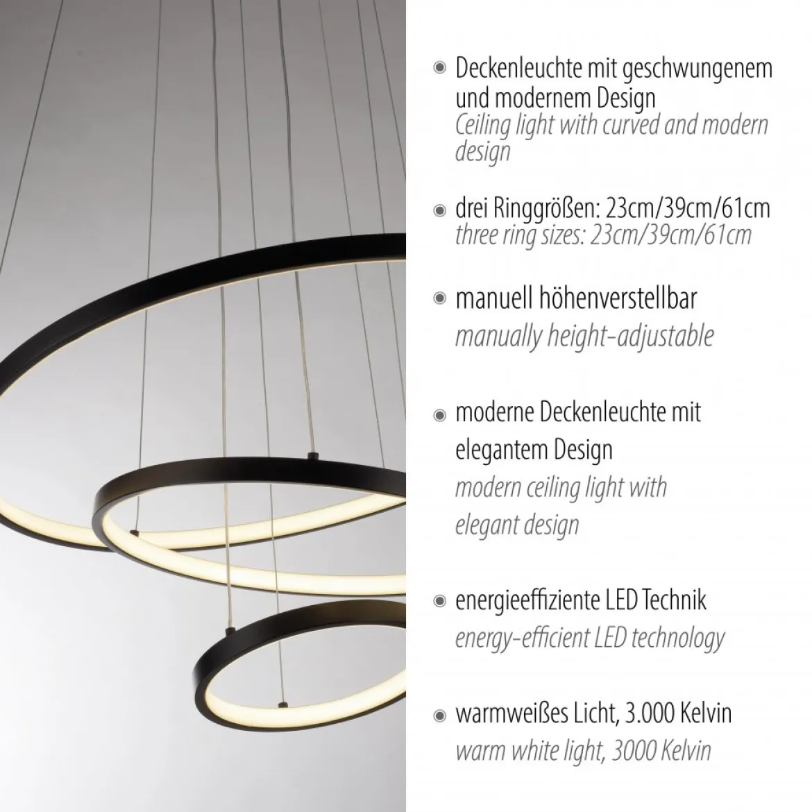 JUST LIGHT 15070-18 CERCHI Pendelleuchte schwarz 3000K