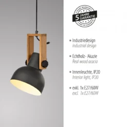 JUST LIGHT 15741-18 CUP 2.0 Pendelleuchte schwarz Holz E27