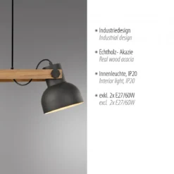 JUST LIGHT 15742-18 CUP 2.0 Pendelleuchte 2-flammig schwarz Holz E27