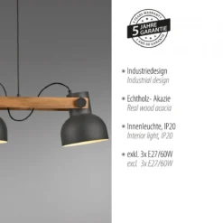 JUST LIGHT 15743-18 CUP 2.0 Pendelleuchte 3-flammig schwarz Holz E27