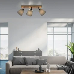 JUST LIGHT 11582-79 Deckenleuchte Green Michel 3-flammig Eiche Stoffschirme Grau