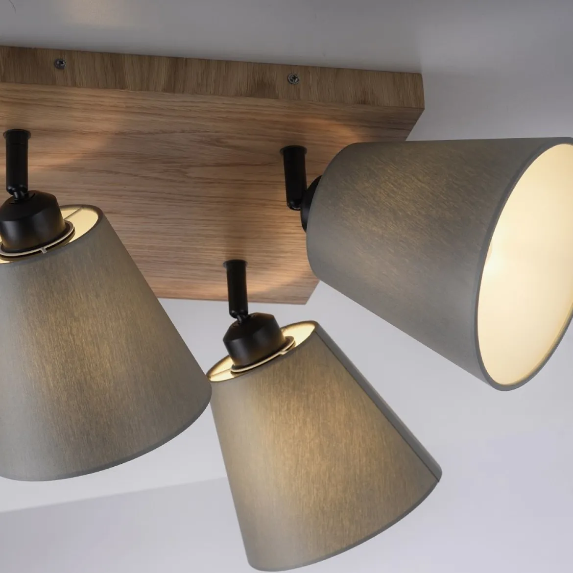 JUST LIGHT 11583-79 Deckenleuchte Green Michel 4-flammig Eiche Stoffschirme Grau