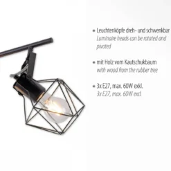 JUST LIGHT 15673-78 Deckenleuchte JARO Holz-natur 3-flammig