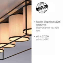 JUST LIGHT 15304-18 Deckenleuchte RAVEN 4-flammig schwarz Stoffschirme