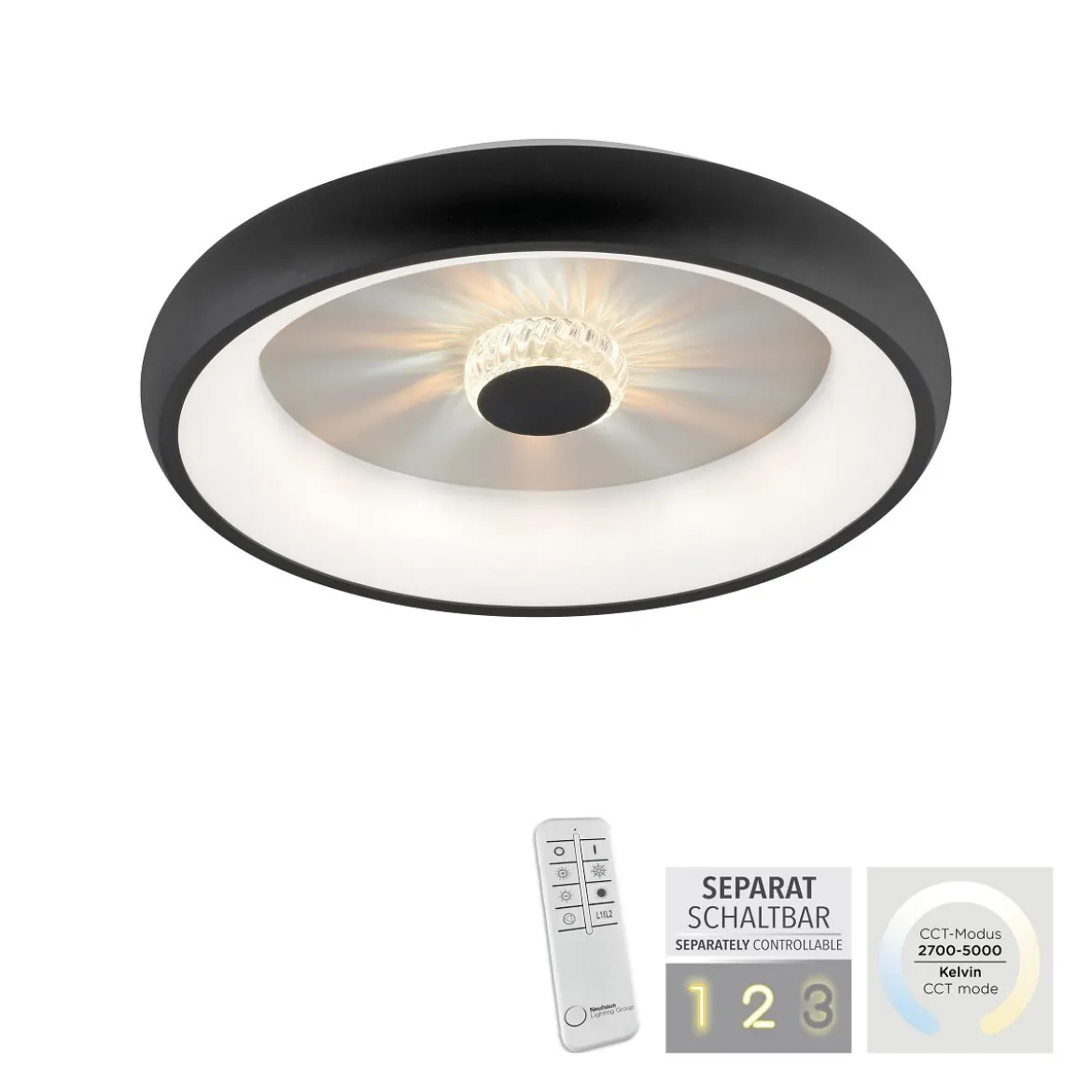 JUST LIGHT 14384-18 Deckenleuchte Vertigo schwarz CCT Kristalleffekt 47cm