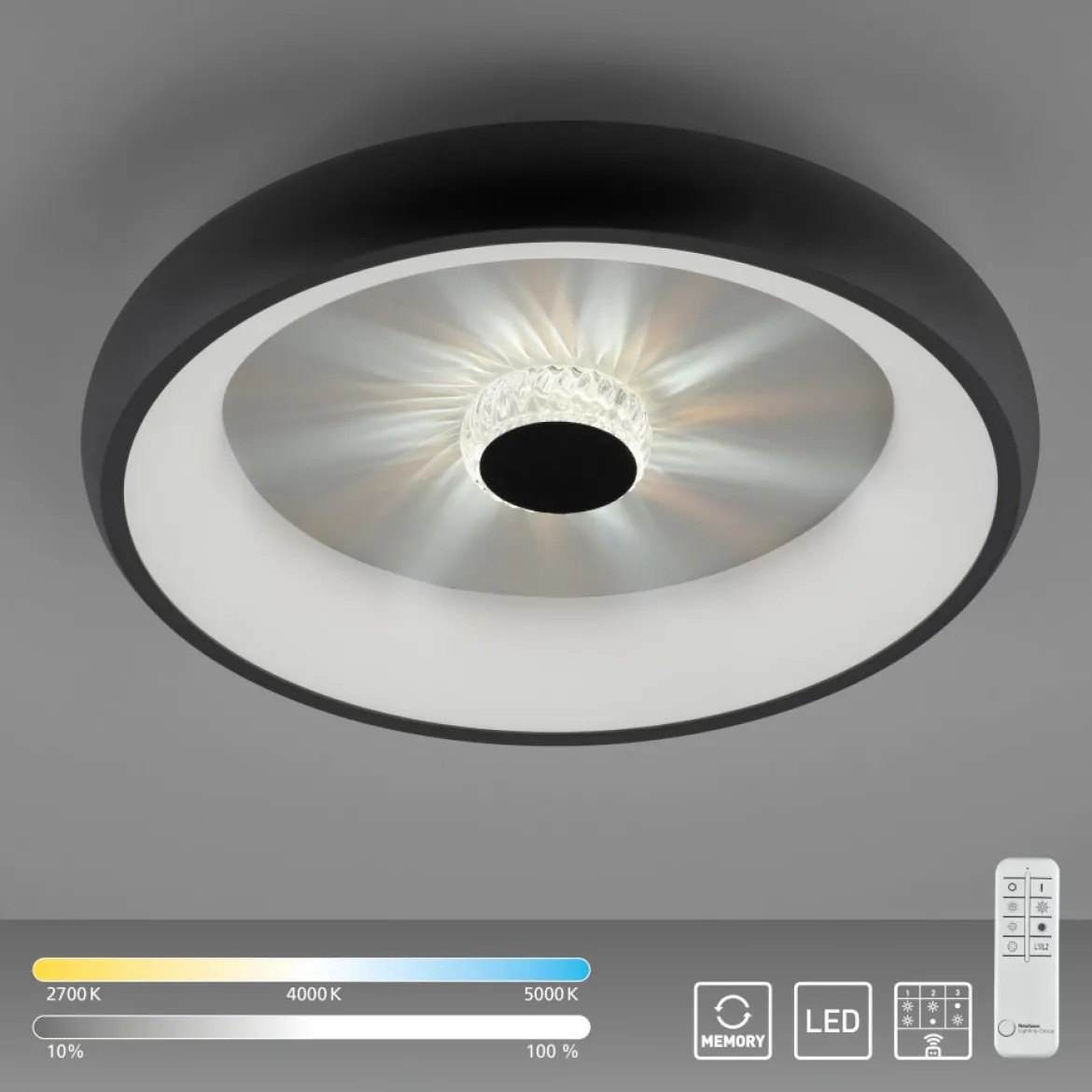 JUST LIGHT 14384-18 Deckenleuchte Vertigo schwarz CCT Kristalleffekt 47cm