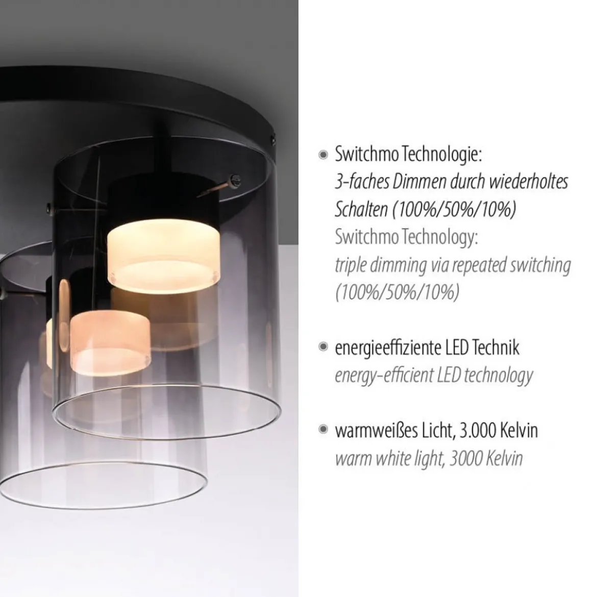 JUST LIGHT 14041-18 ELIO Deckenleuchte 3-flammig schwarz 3000K