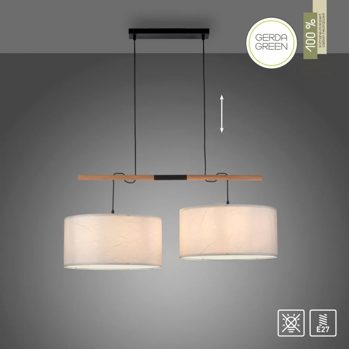 JUST LIGHT 14182-16 Green Sofie Pendelleuchte 2-flammig E27 Schwarz Papierschirm Weiß