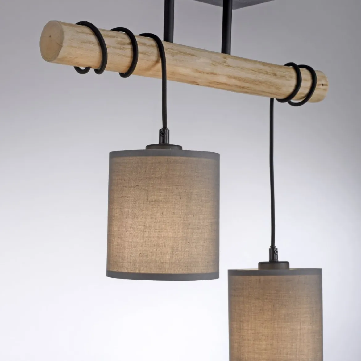 JUST LIGHT 15782-29 GREEN TRIBU Pendelleuchte taupe Stoffschirm 2-flammig