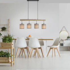 JUST LIGHT 15783-29 GREEN TRIBU Pendelleuchte taupe Stoffschirm 4-flammig