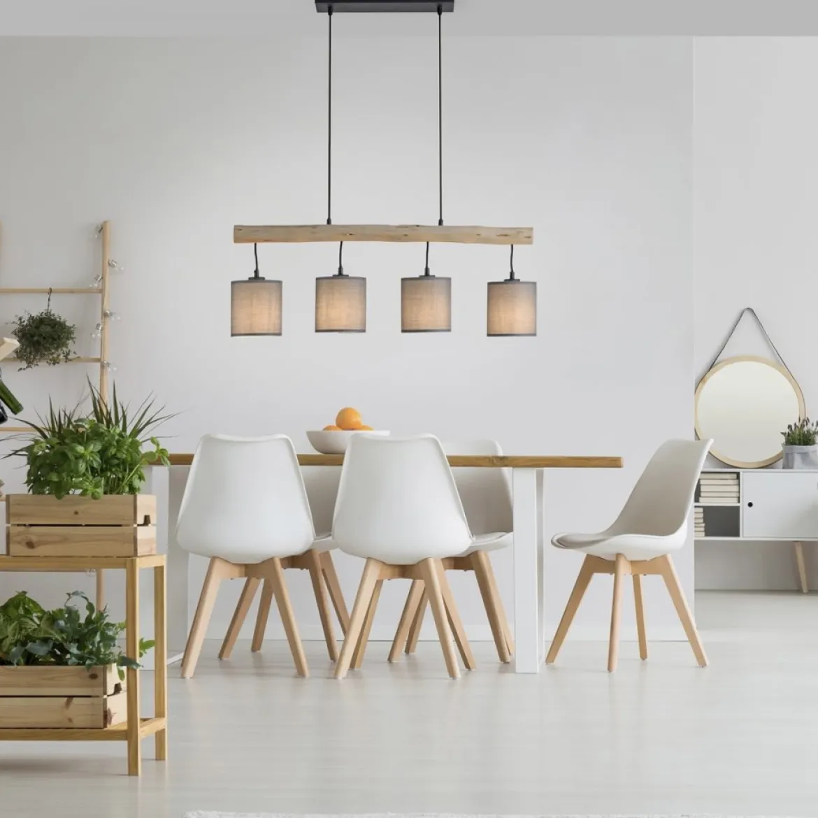 JUST LIGHT 15783-29 GREEN TRIBU Pendelleuchte taupe Stoffschirm 4-flammig