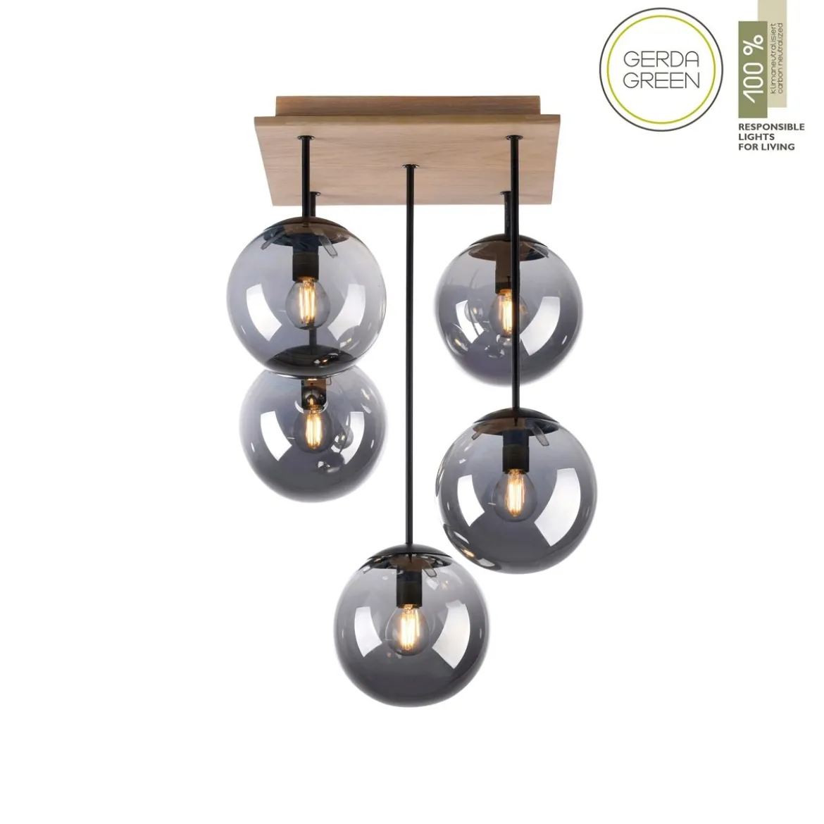 JUST LIGHT 11395-79 Green Widow LED Deckenleuchte 5-flammig Holz rauchfarben
