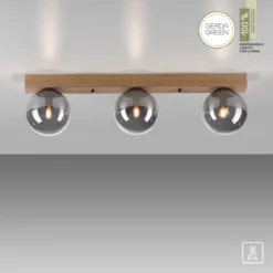 JUST LIGHT 11399-79  Green Widow LED Deckenleuchte 3 flammig Holz rauchfarben