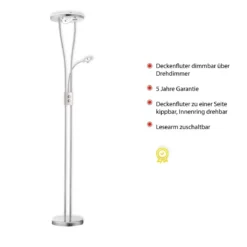 JUST LIGHT 11778-55 HELIA LED Stehleuchte rund mit Lesearm 3000K dimmbar stahlfarben