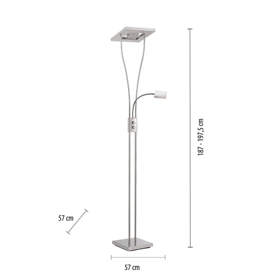 JUST LIGHT 11776-55 HELIA LED Stehleuchte eckig mit Lesearm 3000K dimmbar stahlarben