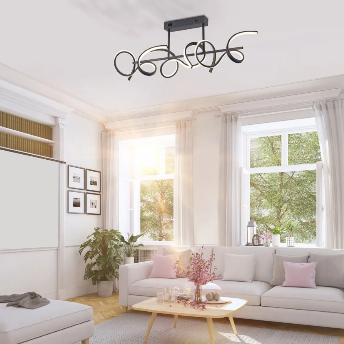 JUST LIGHT 19032-18 LED Deckenleuchte CURLS schwarz 3000K Simply Dim