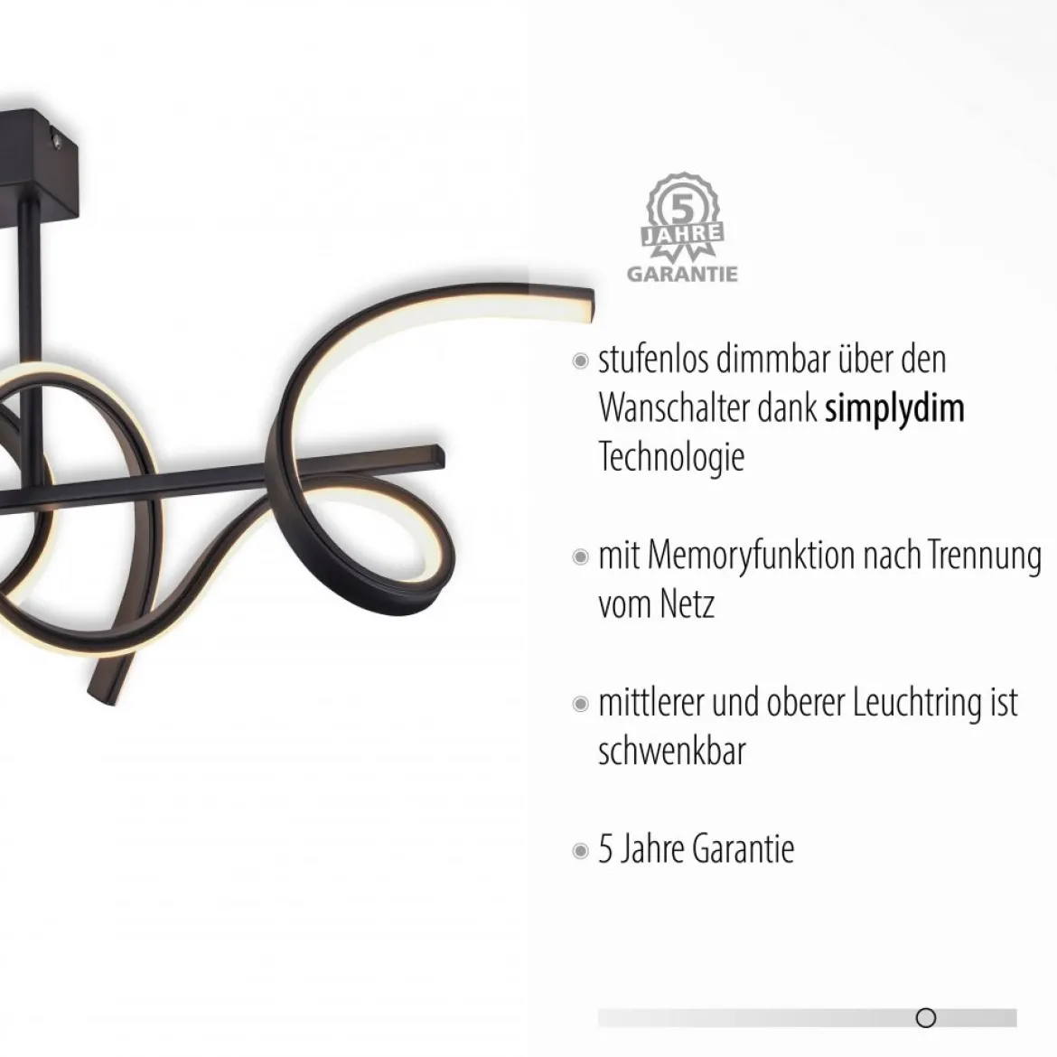 JUST LIGHT 19032-18 LED Deckenleuchte CURLS schwarz 3000K Simply Dim