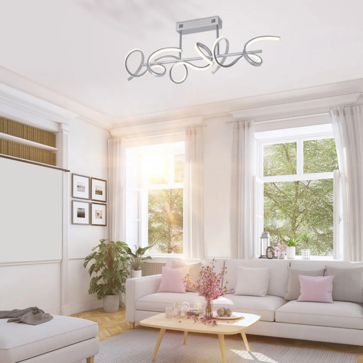 JUST LIGHT 19032-21 LED Deckenleuchte CURLS silberfarben 3000K Simply Dim