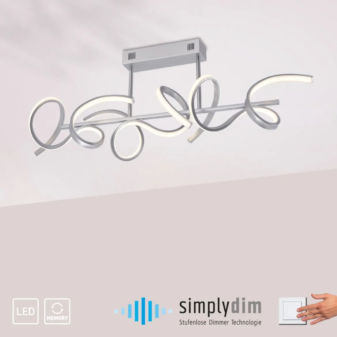JUST LIGHT 19032-21 LED Deckenleuchte CURLS silberfarben 3000K Simply Dim