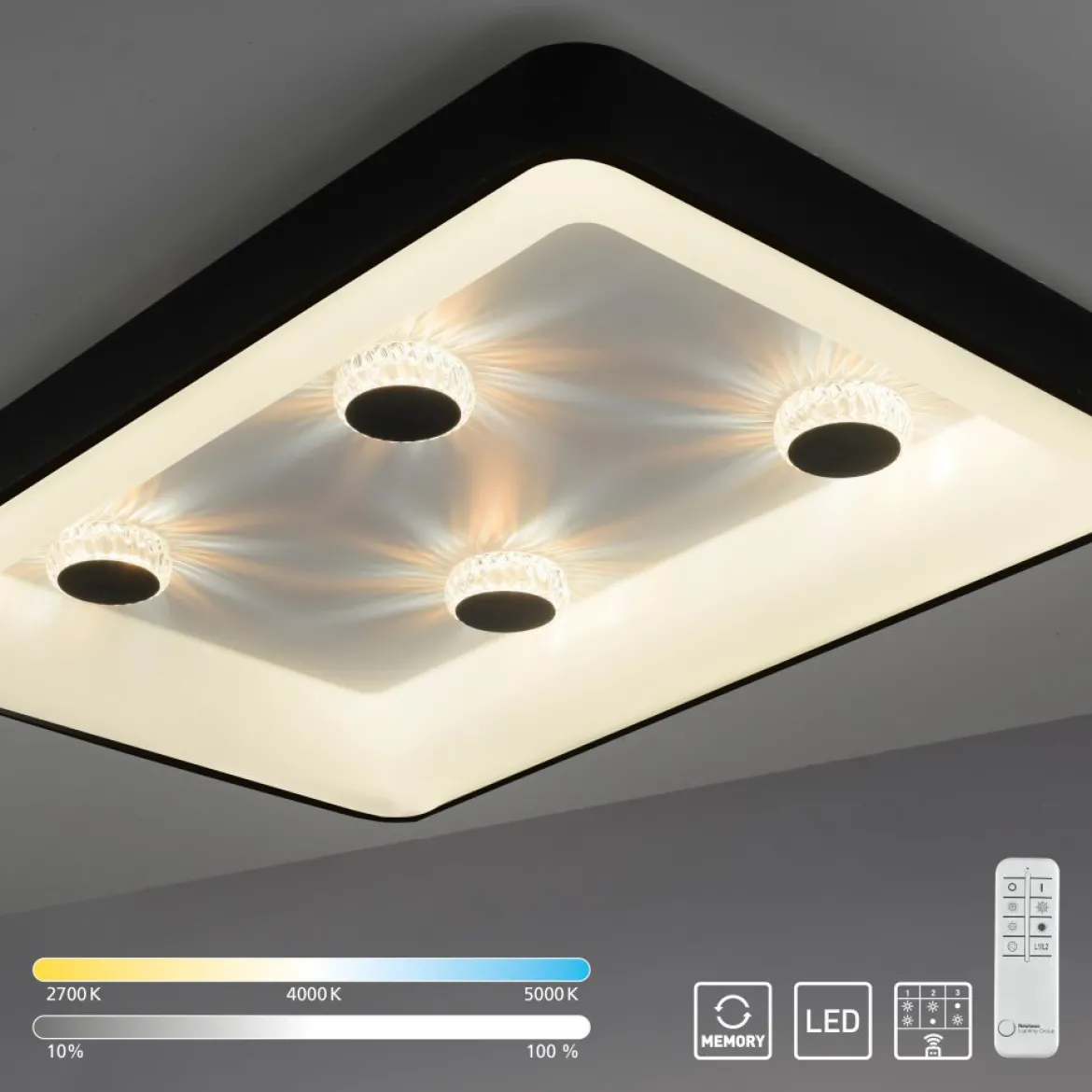 JUST LIGHT 14385-18 LED Deckenleuchte Vertigo Kristalleffekte rechteckig schwarz CCT