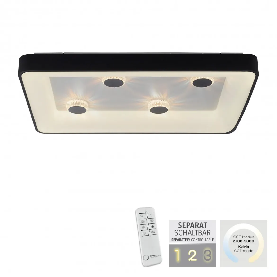 JUST LIGHT 14385-18 LED Deckenleuchte Vertigo Kristalleffekte rechteckig schwarz CCT