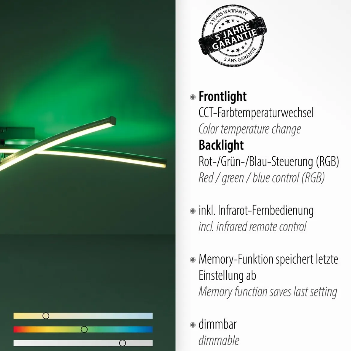 JUST LIGHT 11255-55 LED Deckenleuchte stahlfarben RGBW