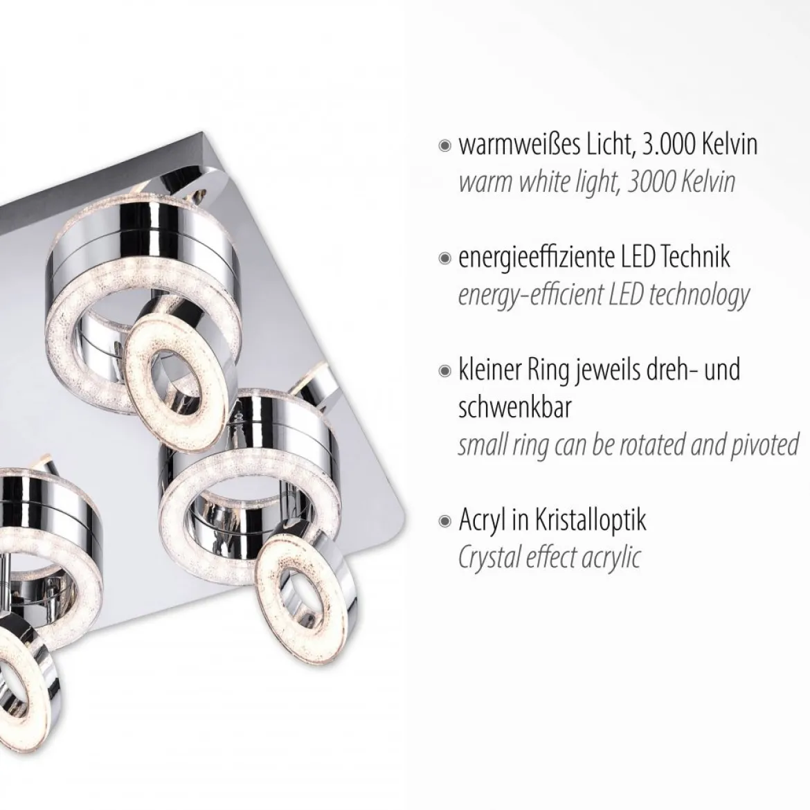 JUST LIGHT 14522-17 LED Deckenleuchte TIM 4-flammig chrom 3000K