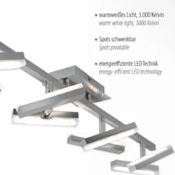 JUST LIGHT 11278-55 LED-Deckenleuchte 8-flammig drehbare Leuchtenköpfe stahlfarben
