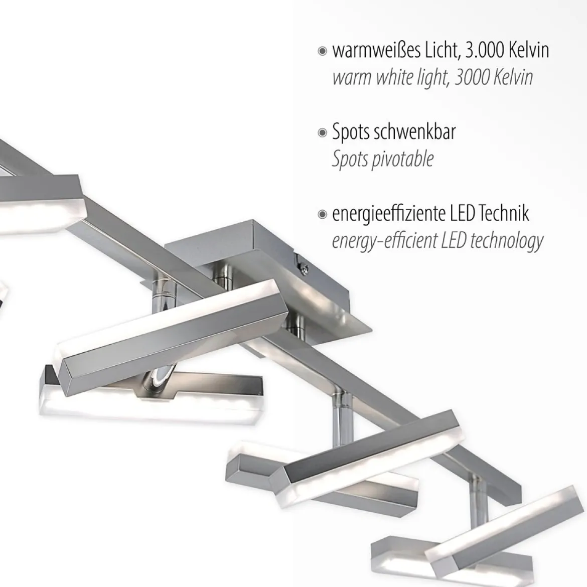 JUST LIGHT 11278-55 LED-Deckenleuchte 8-flammig drehbare Leuchtenköpfe stahlfarben