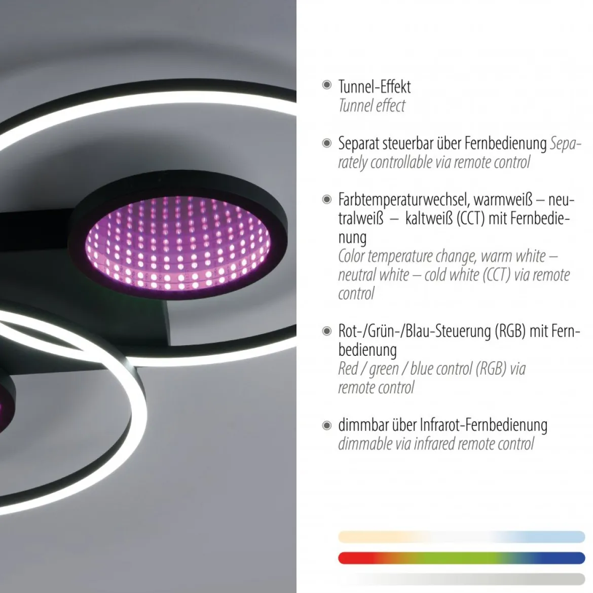 JUST LIGHT 15160-18 LED Deckenleuchte Tunel schwarz Effekte RGB Rainbow CCT
