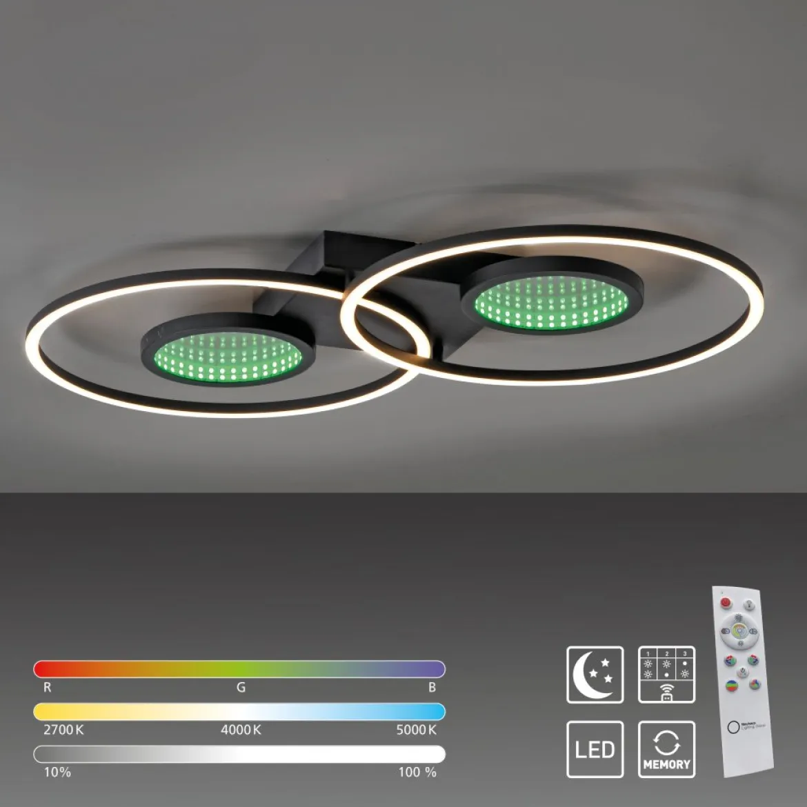 JUST LIGHT 15160-18 LED Deckenleuchte Tunel schwarz Effekte RGB Rainbow CCT