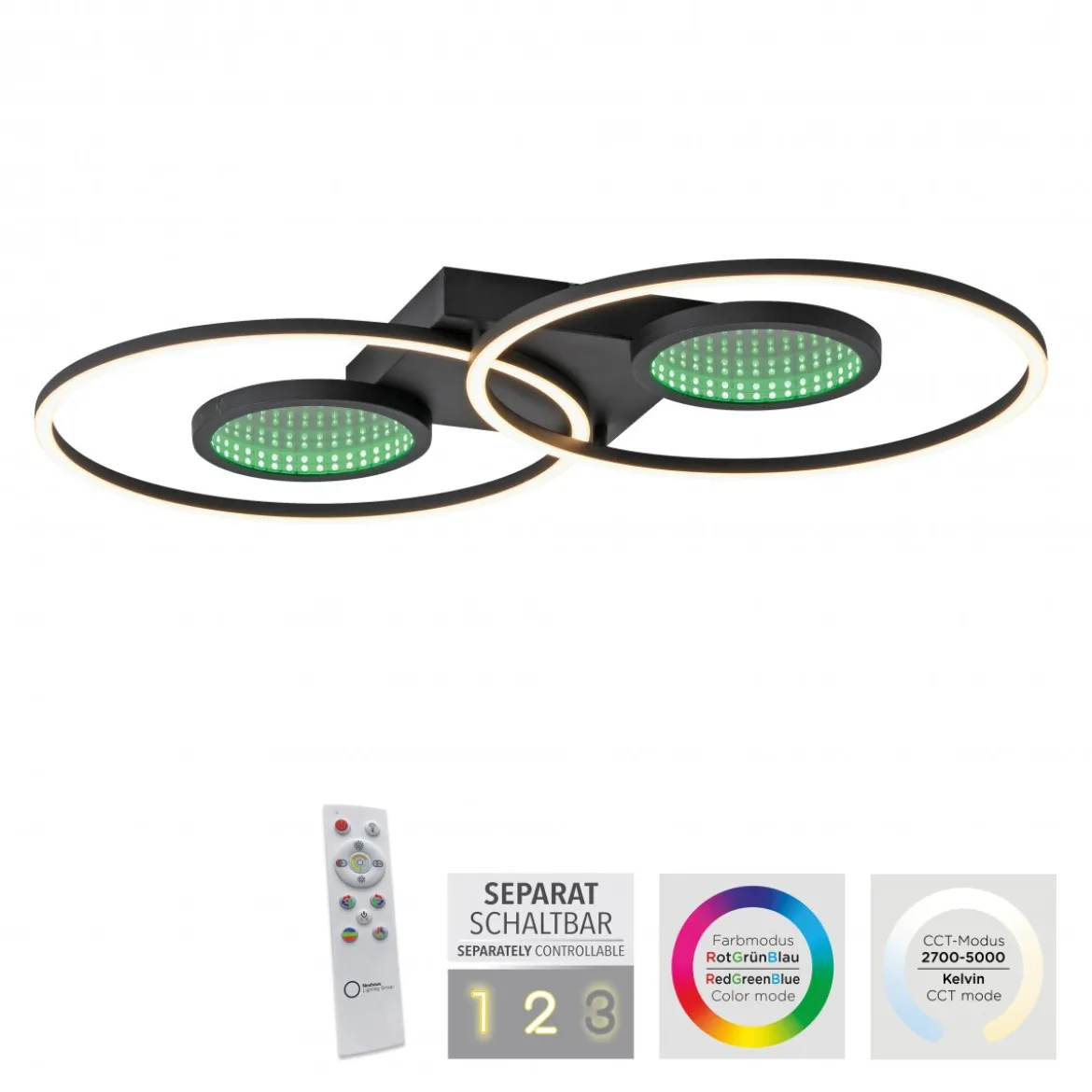 JUST LIGHT 15160-18 LED Deckenleuchte Tunel schwarz Effekte RGB Rainbow CCT