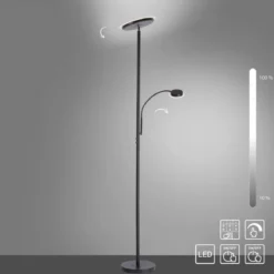 JUST LIGHT 11709-18 LED Stehleuchte Hans mit Lesearm 3000K dimmbar Schwarz