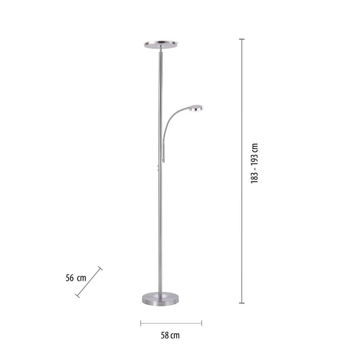 JUST LIGHT 11709-55 LED Stehleuchte Hans mit Lesearm 3000K dimmbar Stahl