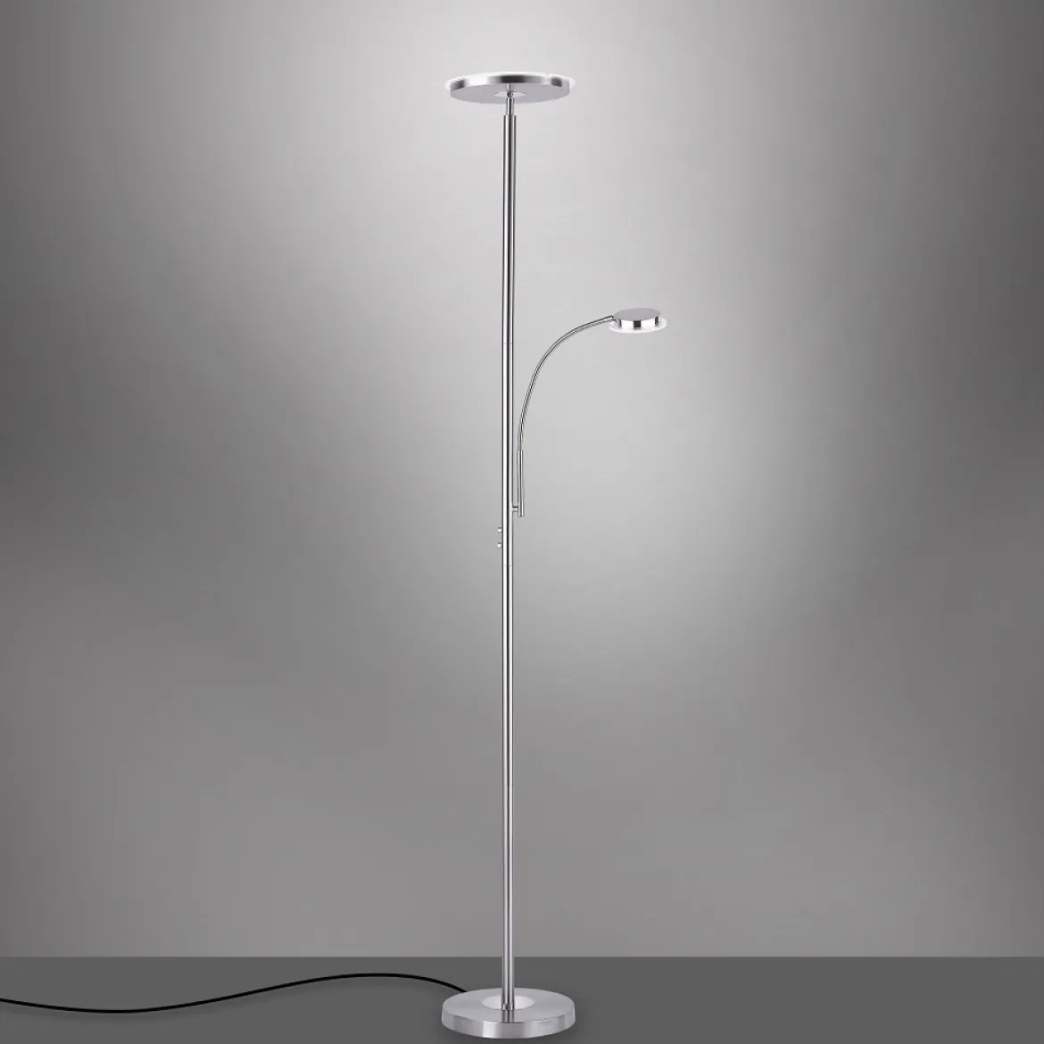 JUST LIGHT 11709-55 LED Stehleuchte Hans mit Lesearm 3000K dimmbar Stahl