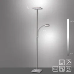 JUST LIGHT 11710-55 LED Stehleuchte Hans eckig mit Lesearm 3000K dimmbar Stahl