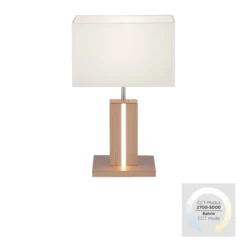 JUST LIGHT 11421-78 LED Tischleuchte Holzdekor Stoffschirm E27