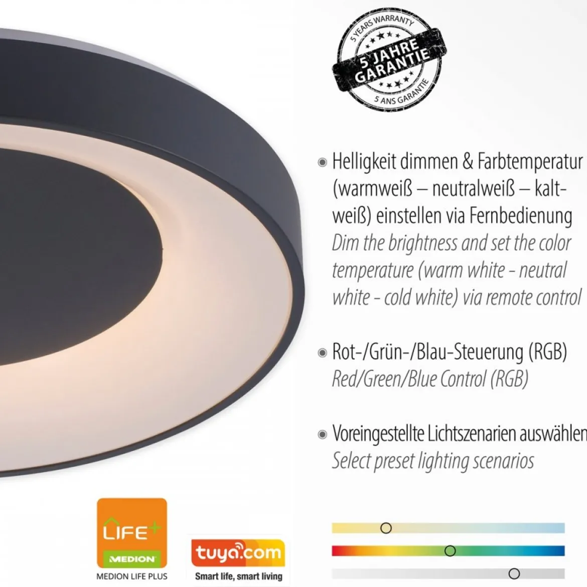 JUST LIGHT 14346-18 LOLAsmart LED Deckenleuchte LOLAsmart ANIKA anthrazit RGBW 48cm